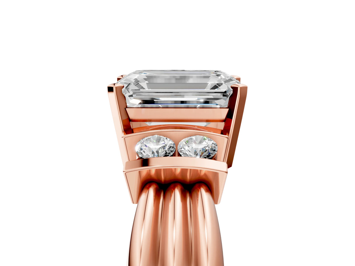 Rose gold Emerald Cut Cut Three-Stone Channel Set Ring with Bar Prongs_5