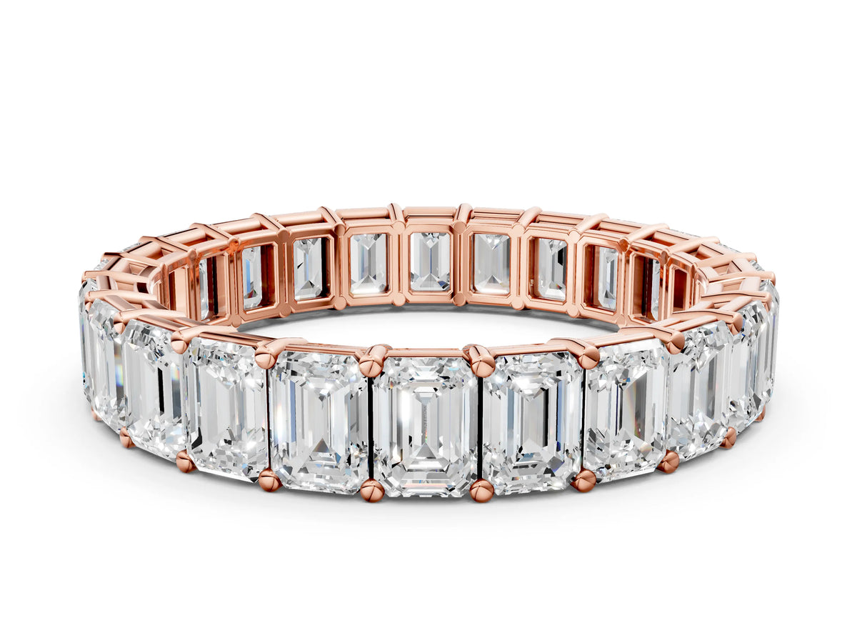 Rose gold Emerald Cut Diamond Eternity Band with Shared Prong Setting