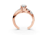Rose gold Emerald Cut Diamond Halo Ring with Marquise and Pavé Band in Prong Setting_3