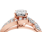 Rose gold Emerald Cut Diamond Halo Ring with Marquise and Pavé Band in Prong Setting_4