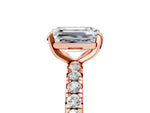 Rose gold Emerald Cut Diamond Pavé Solitaire Ring with Round Band and Prong Setting_5