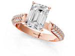Rose gold Emerald Cut Diamond Solitaire Engagement Ring with Multi-Row Round Pavé Band and Prong Setting_1