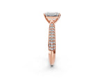 Rose gold Emerald Cut Diamond Solitaire Engagement Ring with Multi-Row Round Pavé Band and Prong Setting_2