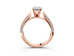 Rose gold Emerald Cut Diamond Solitaire Engagement Ring with Multi-Row Round Pavé Band and Prong Setting_3