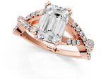 Rose gold Emerald Cut Diamond Solitaire Ring with Four-Prong Setting and Twisted Pavé Band_1