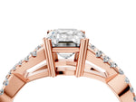 Rose gold Emerald Cut Diamond Solitaire Ring with Four-Prong Setting and Twisted Pavé Band_4