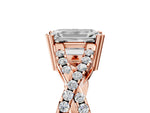 Rose gold Emerald Cut Diamond Solitaire Ring with Four-Prong Setting and Twisted Pavé Band_5