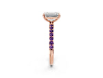 Rose gold Emerald Cut Diamond Solitaire Ring with Round Amethyst Pavé Band and Prong Setting_2