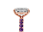 Rose gold Emerald Cut Diamond Solitaire Ring with Round Amethyst Pavé Band and Prong Setting_5