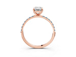 Rose gold Emerald Cut Diamond Solitaire Ring with Round Aquamarine Pavé Band and Prong Setting_3