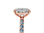 Rose gold Emerald Cut Diamond Solitaire Ring with Round Aquamarine Pavé Band and Prong Setting_5
