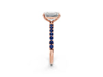 Rose gold Emerald Cut Diamond Solitaire Ring with Round Blue Sapphire Pavé Band and Prong Setting_2