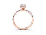 Rose gold Emerald Cut Diamond Solitaire Ring with Round Blue Sapphire Pavé Band and Prong Setting_3