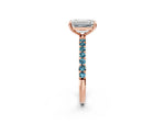 Rose gold Emerald Cut Diamond Solitaire Ring with Round Blue Topaz Pavé Band and Prong Setting_2
