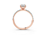 Rose gold Emerald Cut Diamond Solitaire Ring with Round Blue Topaz Pavé Band and Prong Setting_3