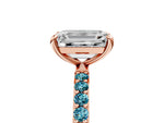 Rose gold Emerald Cut Diamond Solitaire Ring with Round Blue Topaz Pavé Band and Prong Setting_5