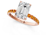 Rose gold Emerald Cut Diamond Solitaire Ring with Round Citrine Pavé Band and Prong Setting_1