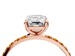 Rose gold Emerald Cut Diamond Solitaire Ring with Round Citrine Pavé Band and Prong Setting_4