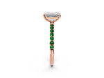 Rose gold Emerald Cut Diamond Solitaire Ring with Round Emerald Pavé Band and Prong Setting_2
