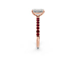 Rose gold Emerald Cut Diamond Solitaire Ring with Round Garnet Pavé Band and Prong Setting_2