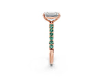 Rose gold Emerald Cut Diamond Solitaire Ring with Round Green Sapphire Pavé Band and Prong Setting_2