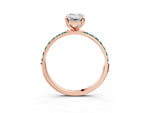 Rose gold Emerald Cut Diamond Solitaire Ring with Round Green Sapphire Pavé Band and Prong Setting_3