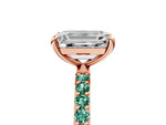 Rose gold Emerald Cut Diamond Solitaire Ring with Round Green Sapphire Pavé Band and Prong Setting_5