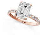 Rose gold Emerald Cut Diamond Solitaire Ring with Round Moissanite Pavé Band and Prong Setting_1