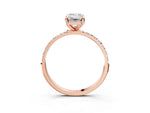 Rose gold Emerald Cut Diamond Solitaire Ring with Round Moissanite Pavé Band and Prong Setting_3