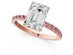 Rose gold Emerald Cut Diamond Solitaire Ring with Round Morganite Pavé Band and Prong Setting_1