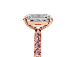 Rose gold Emerald Cut Diamond Solitaire Ring with Round Morganite Pavé Band and Prong Setting_5