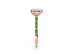 Rose gold Emerald Cut Diamond Solitaire Ring with Round Peridot Pavé Band and Prong Setting_2