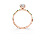 Rose gold Emerald Cut Diamond Solitaire Ring with Round Peridot Pavé Band and Prong Setting_3