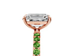 Rose gold Emerald Cut Diamond Solitaire Ring with Round Peridot Pavé Band and Prong Setting_5