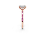 Rose gold Emerald Cut Diamond Solitaire Ring with Round Pink Sapphire Pavé Band and Prong Setting_2