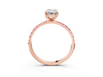 Rose gold Emerald Cut Diamond Solitaire Ring with Round Pink Sapphire Pavé Band and Prong Setting_3