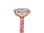 Rose gold Emerald Cut Diamond Solitaire Ring with Round Pink Sapphire Pavé Band and Prong Setting_5
