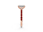 Rose gold Emerald Cut Diamond Solitaire Ring with Round Ruby Pavé Band and Prong Setting_2