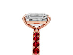 Rose gold Emerald Cut Diamond Solitaire Ring with Round Ruby Pavé Band and Prong Setting_5