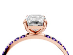 Rose gold Emerald Cut Diamond Solitaire Ring with Round Tanzanite Pavé Band and Prong Setting_4