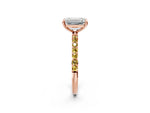 Rose gold Emerald Cut Diamond Solitaire Ring with Round Yellow Sapphire Pavé Band and Prong Setting_2