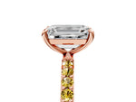 Rose gold Emerald Cut Diamond Solitaire Ring with Round Yellow Sapphire Pavé Band and Prong Setting_5