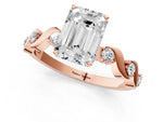 Rose gold Emerald Cut Diamond Solitaire Twisted Band with Round Accents and Prong Setting_1