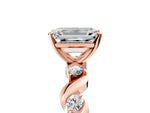 Rose gold Emerald Cut Diamond Solitaire Twisted Band with Round Accents and Prong Setting_5