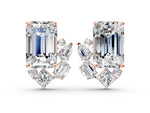 Rose gold Emerald Cut Diamond Stud Earrings with Round and Oval Accents