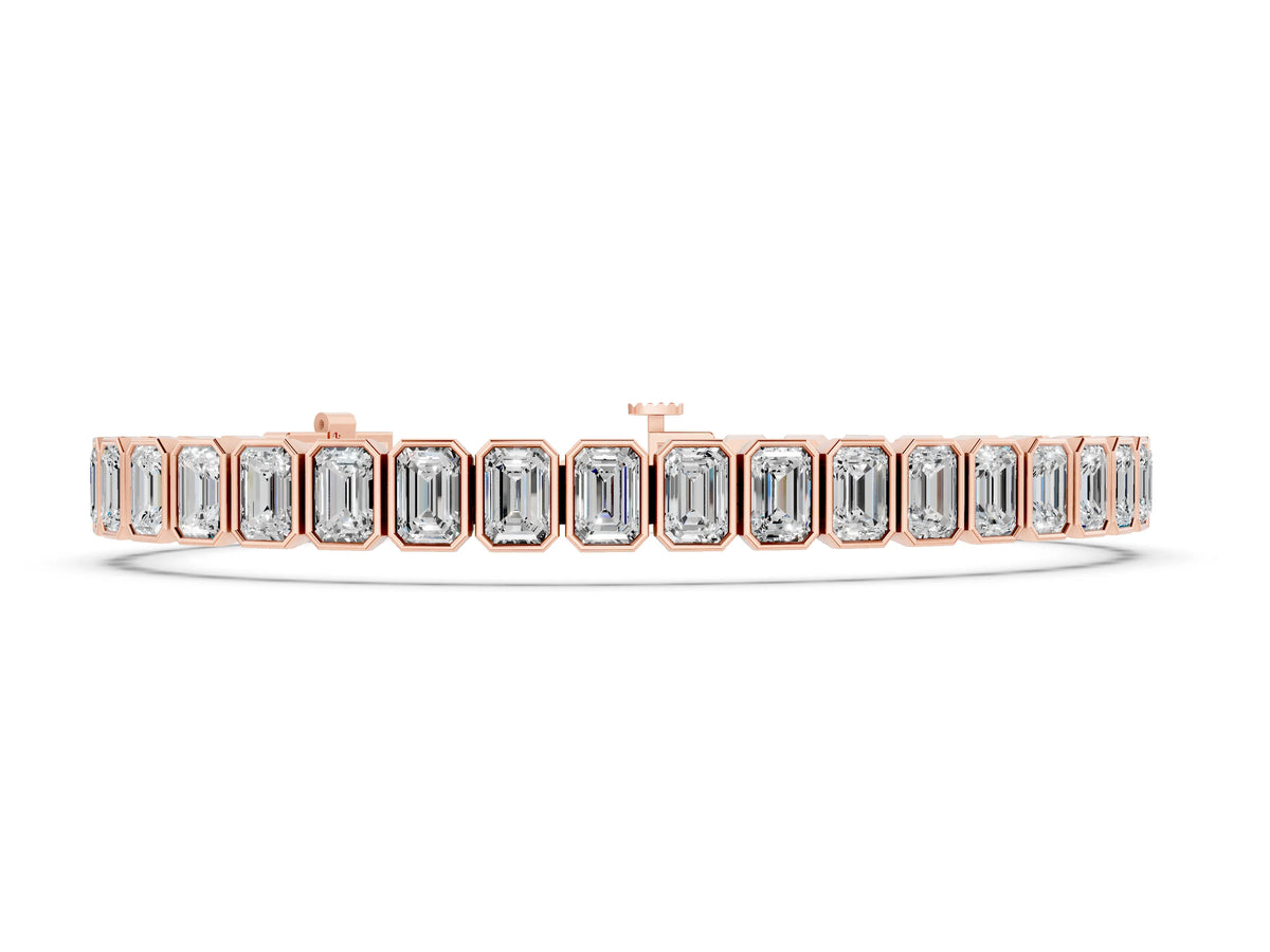 Rose gold Emerald Cut Diamond Tennis Bracelet with Bezel Setting