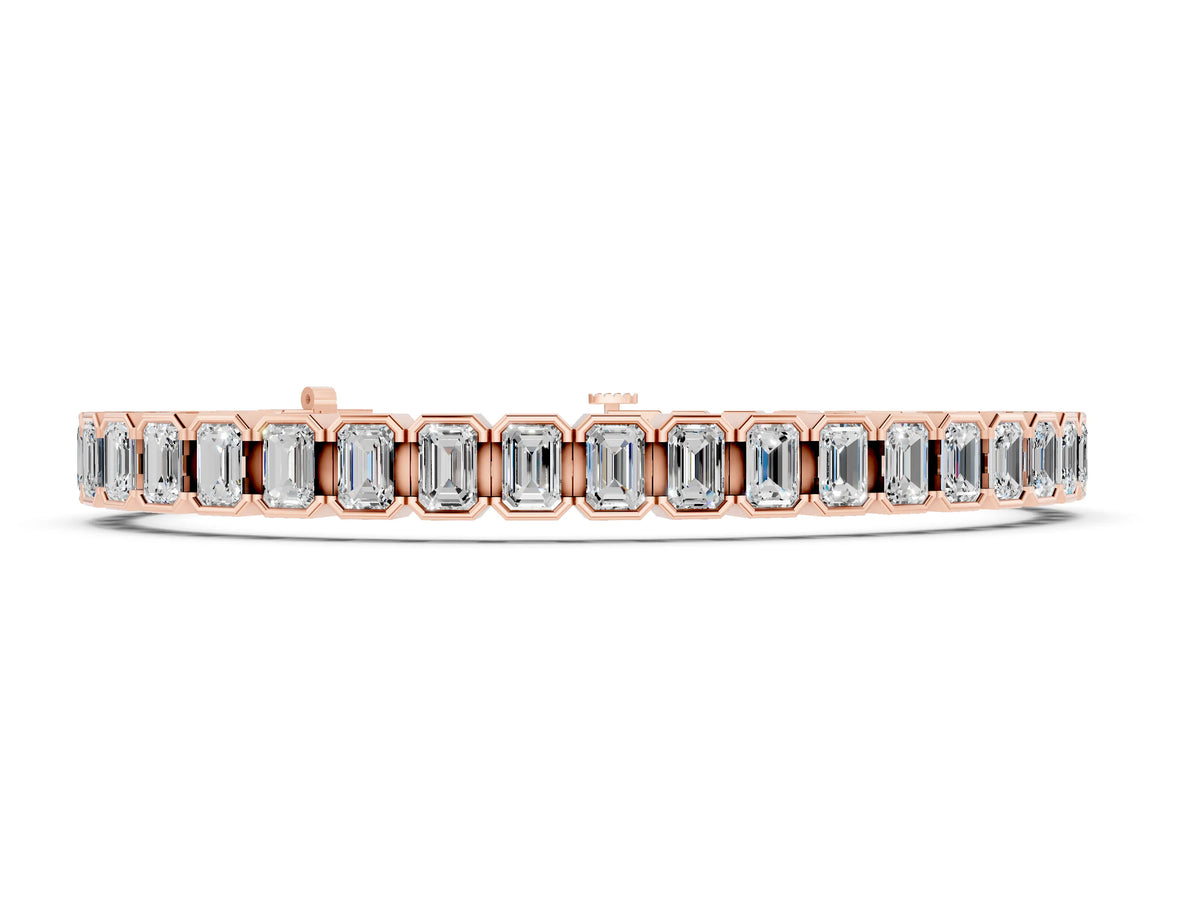 Rose gold Emerald Cut Diamond Tennis Bracelet with Half Bezel Setting
