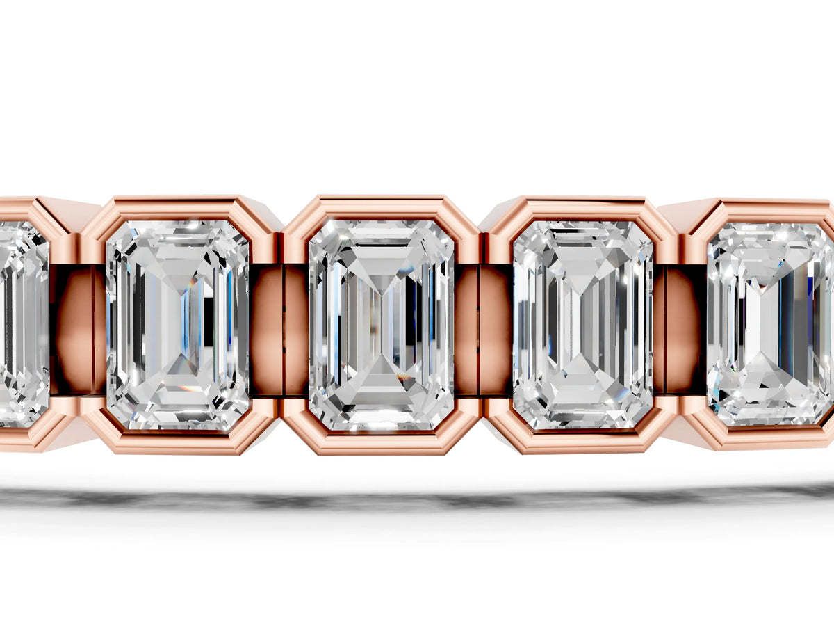 Rose gold Emerald Cut Diamond Tennis Bracelet with Half Bezel Setting_1