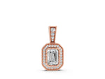 Rose gold Emerald Cut Halo Diamond Pendant with Pavé Setting