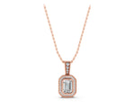 Rose gold Emerald Cut Halo Diamond Pendant with Pavé Setting_1